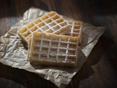 Brown baking paper with waffles